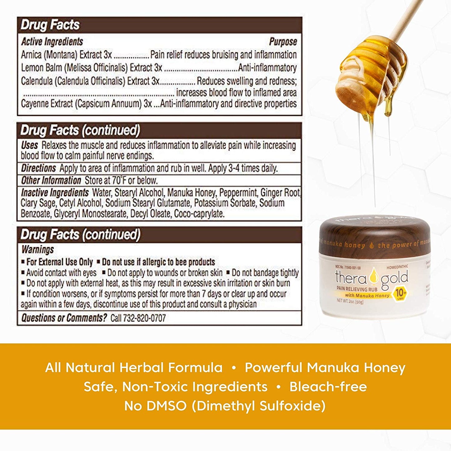 Theragold Pain Relief Cream with Manuka Honey Rapid Response All-Natural Anti-Inflammatory  Relieves Muscle Aches, Joint Pain, Back Pain